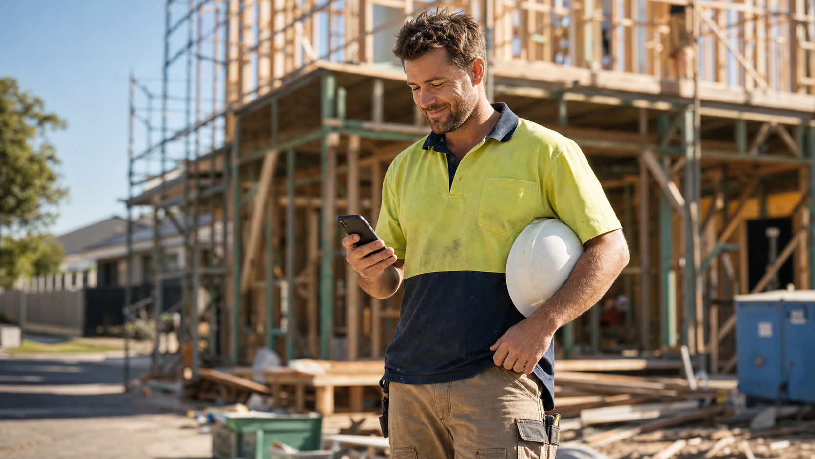 Tradie on site checking his phone