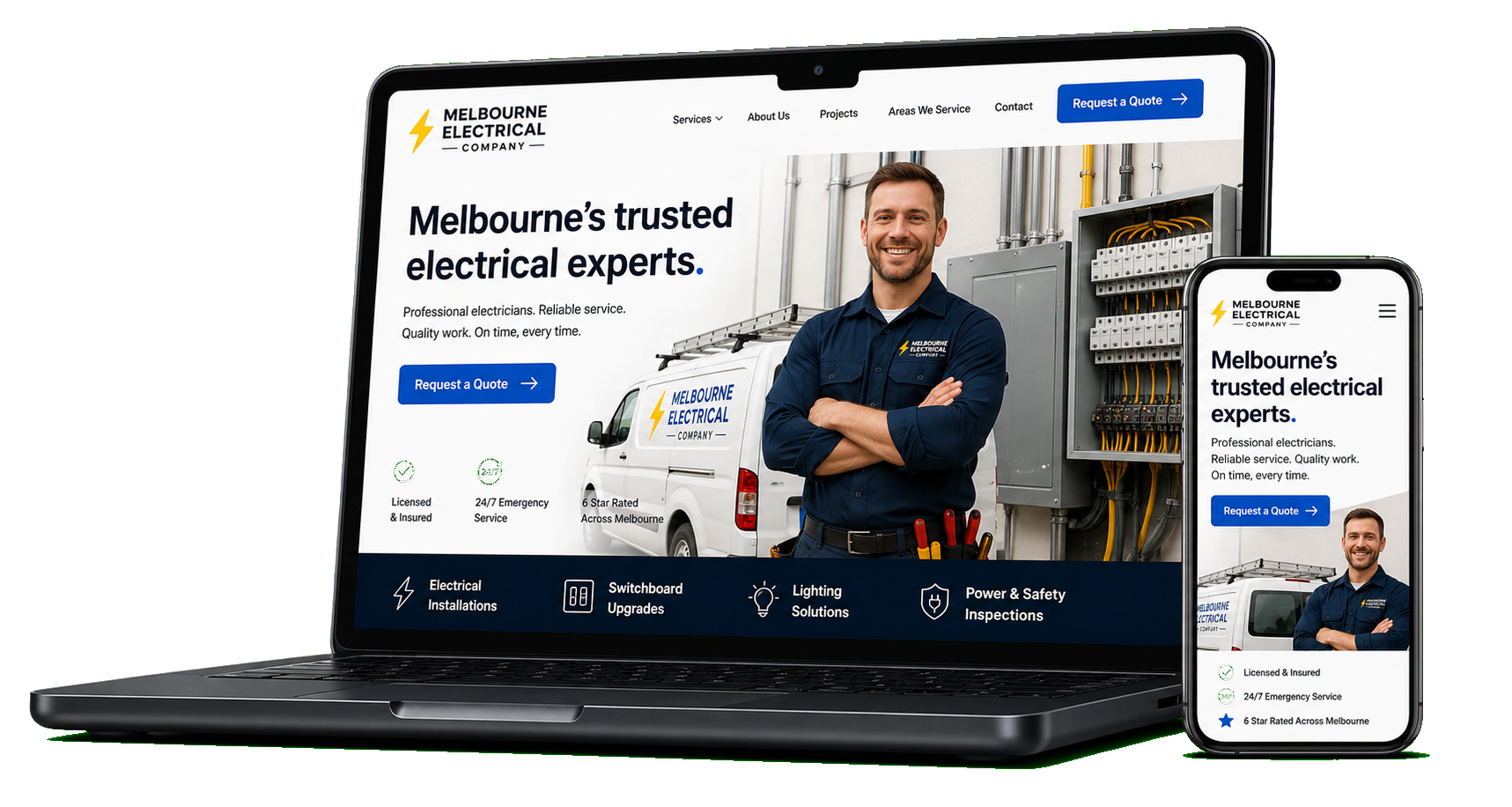 Example trade website shown on a laptop and a phone